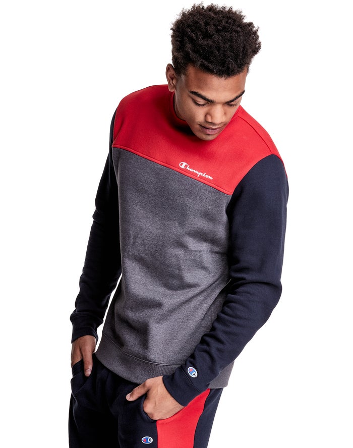 Sudadera Champion Hombre - Colorblock Fleece Crew ( Gris/Rojas ) 6398250-NV